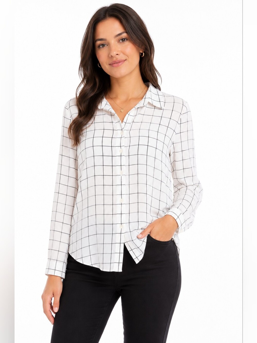 J Crew Women's Long Sleeve Button Shirt Black White Down & Across Lines Size S